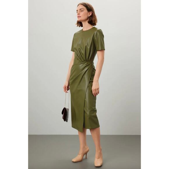 Shoshanna Green Faux Leather Rhea Dress Sz 12 - Picture 4 of 9